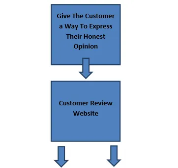 A flow diagram: give the customer a way to express their honest opinion, leading to a customer review website.